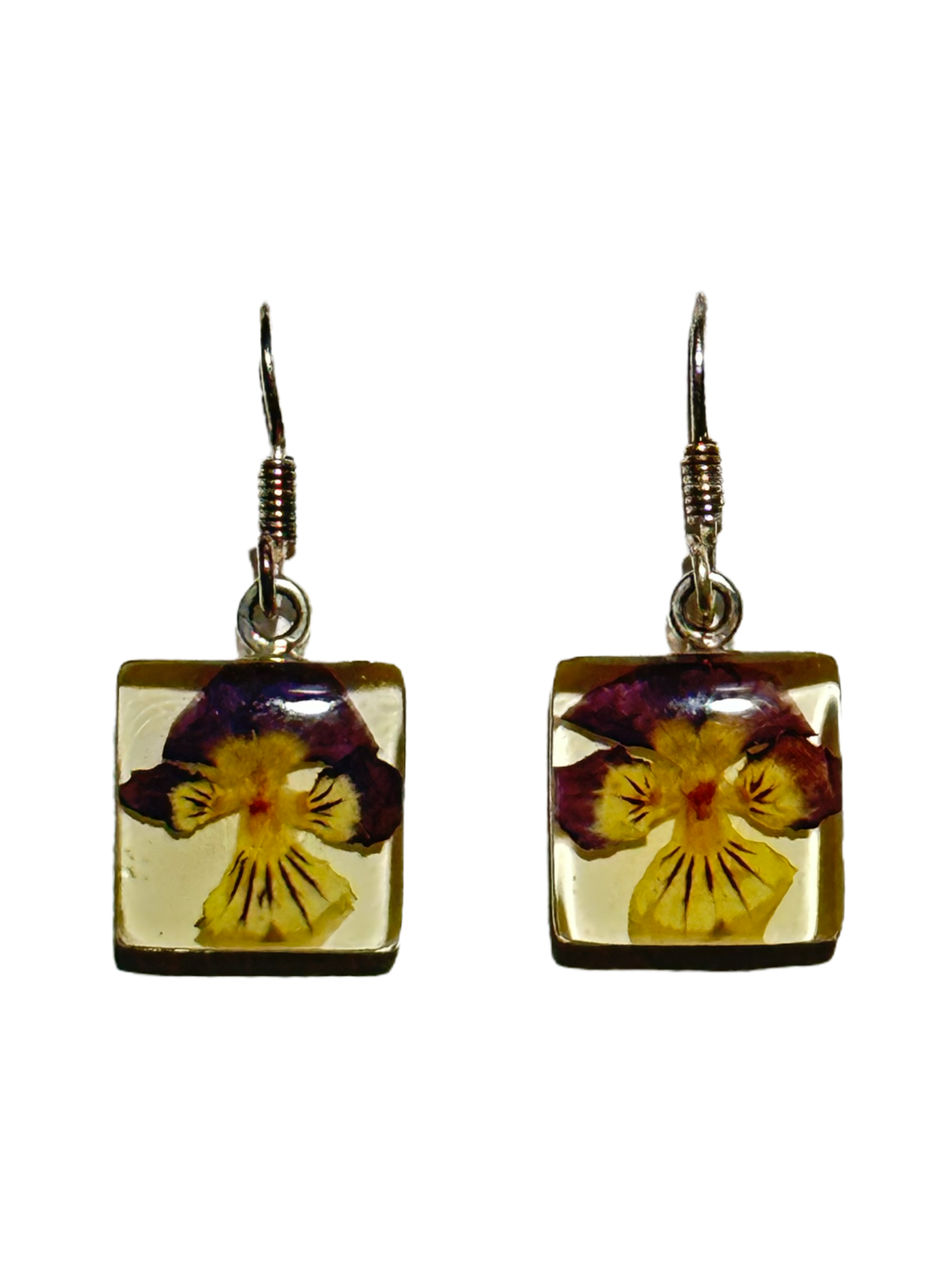 White Pansy Square Earrings